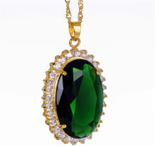 Laden Sie das Bild in den Galerie-Viewer, RIZILIA Lady Fashion Jewellry 1 Oval Cut Green Emerald Gem Gold Tone Pendant Necklace
