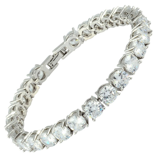 RIZILIA Round Cut Multi-Color CZ 18K Gold Plated Tennis Bracelet, 7"