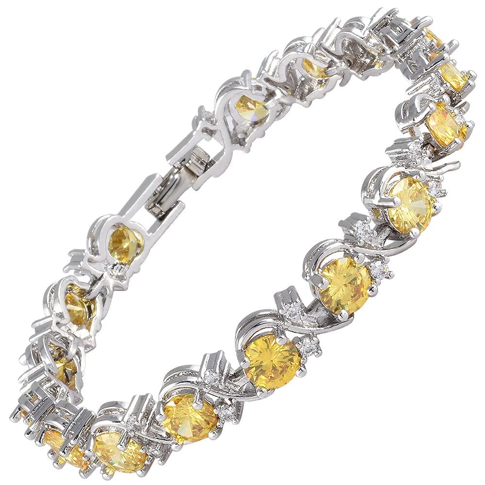 RIZILIA BLOSSOM Tennis Bracelet & Round Cut CZ [6 Colors available] in White Gold Plated, 7"