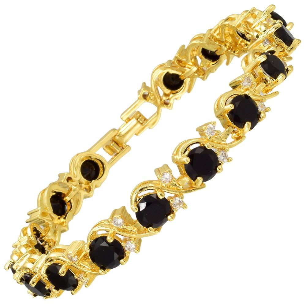 RIZILIA BLOSSOM Tennis Bracelet & Round Cut CZ [6 Colors available] in Yellow Gold Plated, 7"