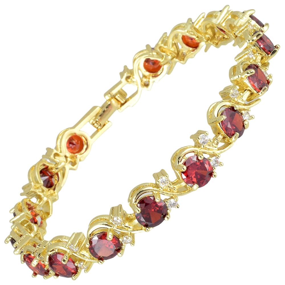 RIZILIA BLOSSOM Tennis Bracelet & Round Cut CZ [6 Colors available] in Yellow Gold Plated, 7"