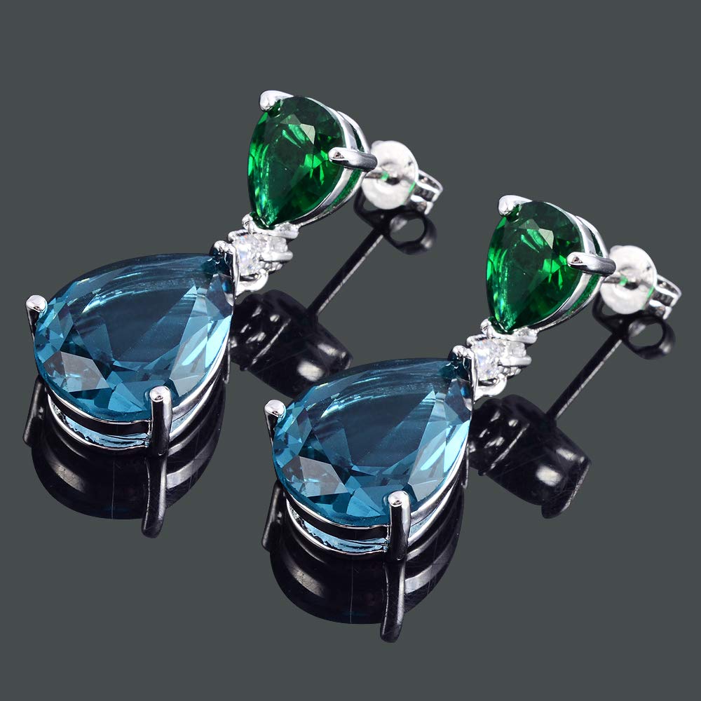 [RIZILIA CELEBOX] Teardrop Dangle Pierced Earrings with Pear Cut CZ [9 Colors available] in White Gold Plated, Celebrity inspired by Angelina Jolie