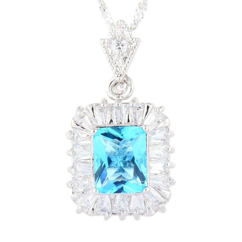 RIZILIA Pendant with 18" Chain & Rectangular Cut CZ [5 Colors available] in White Gold Plated, Simple Modern Elegant