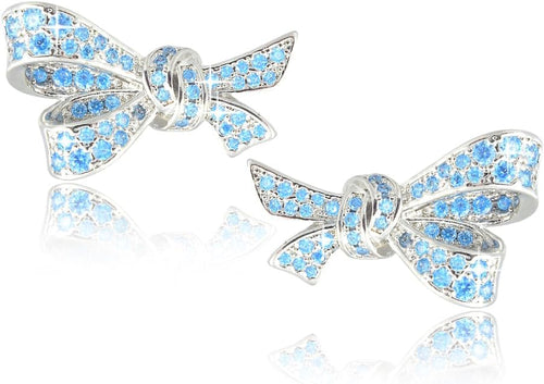 RIZILIA Bow Design Cubic Zirconia Stud Earrings in 18K White Gold Plated, Muliple colors available Hypoallergenic Lightweight Pierced Earrings, Elegant Gift for Women