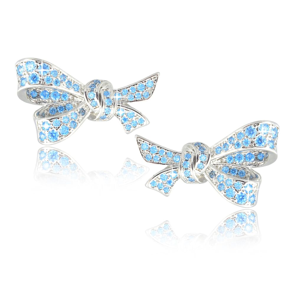 RIZILIA Bow Design Cubic Zirconia Stud Earrings in 18K White Gold Plated, Muliple colors available Hypoallergenic Lightweight Pierced Earrings, Elegant Gift for Women