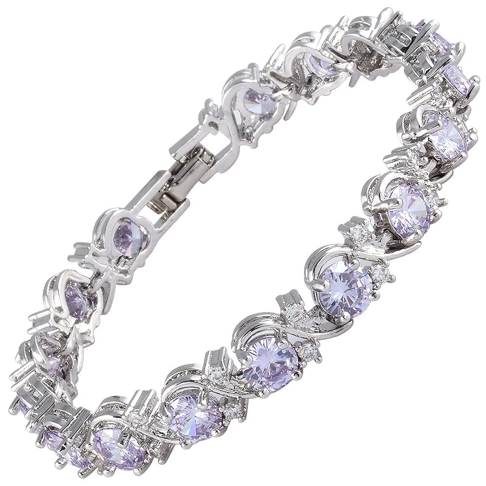 RIZILIA BLOSSOM Tennis Bracelet & Round Cut CZ [6 Colors available] in White Gold Plated, 7"