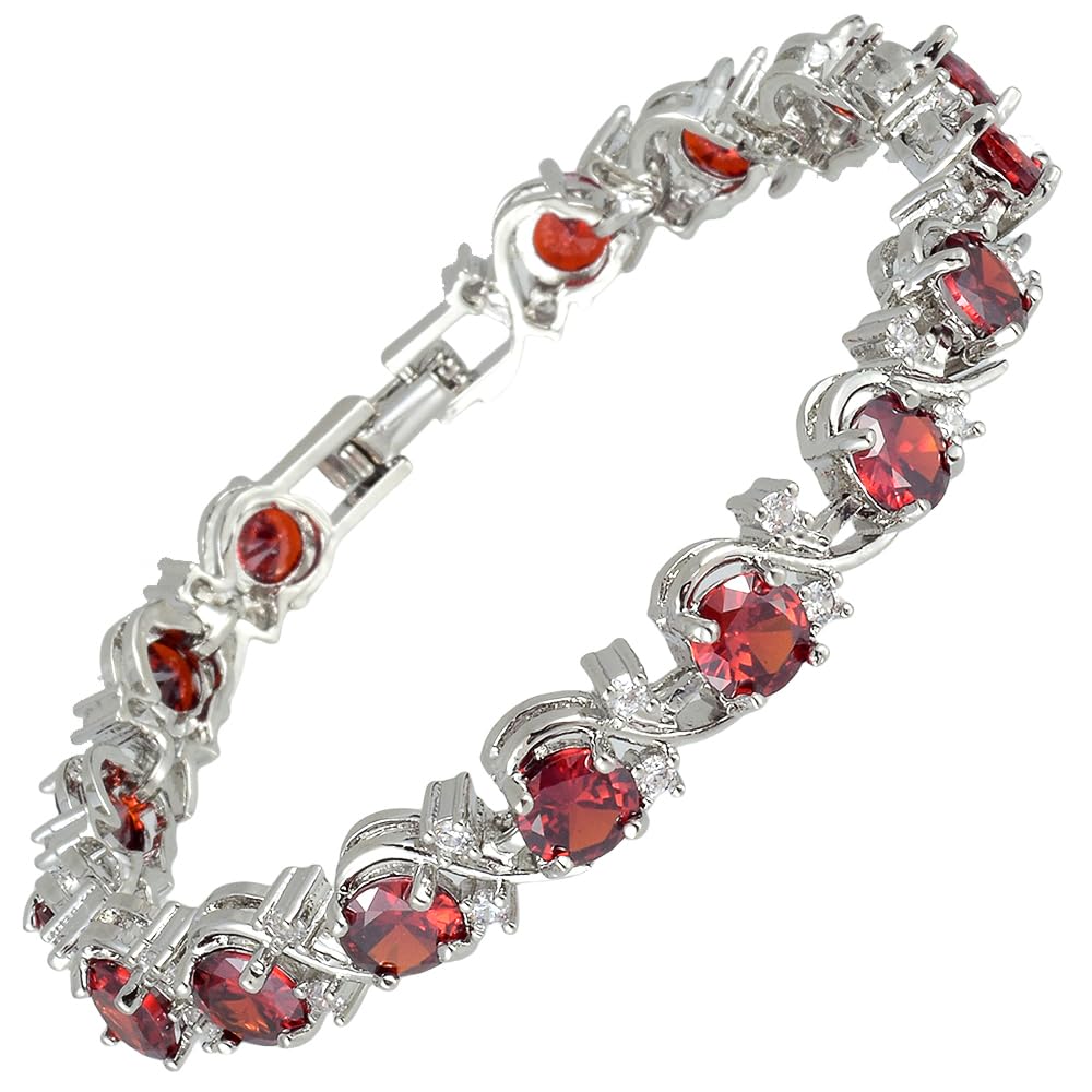 RIZILIA BLOSSOM Tennis Bracelet & Round Cut CZ [6 Colors available] in White Gold Plated, 7"