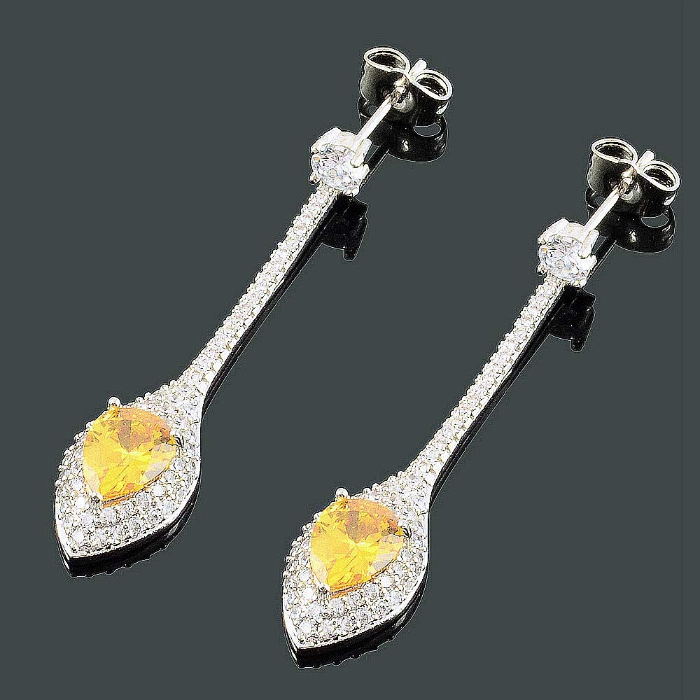RIZILIA Dangle Drop Pierced Earrings with Pear Cut CZ [White Cubic Zirconia] in White Gold Plated, Simple Modern Elegant