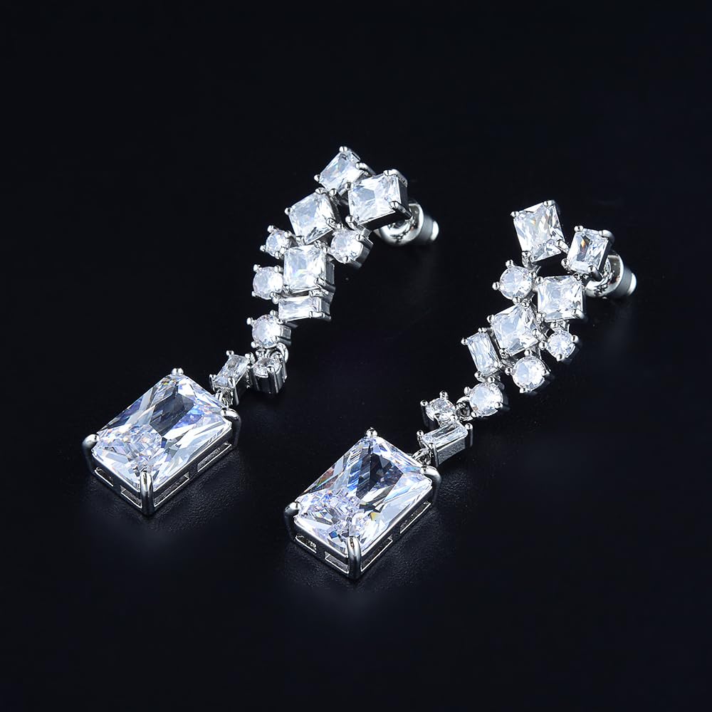 RIZILIA BLOSSOM 18K White Gold Plated Flower Earrings for Women, Lightweight Pierced CZ Floral Dangle Earrings, Trendy Jewelry Gift for Women