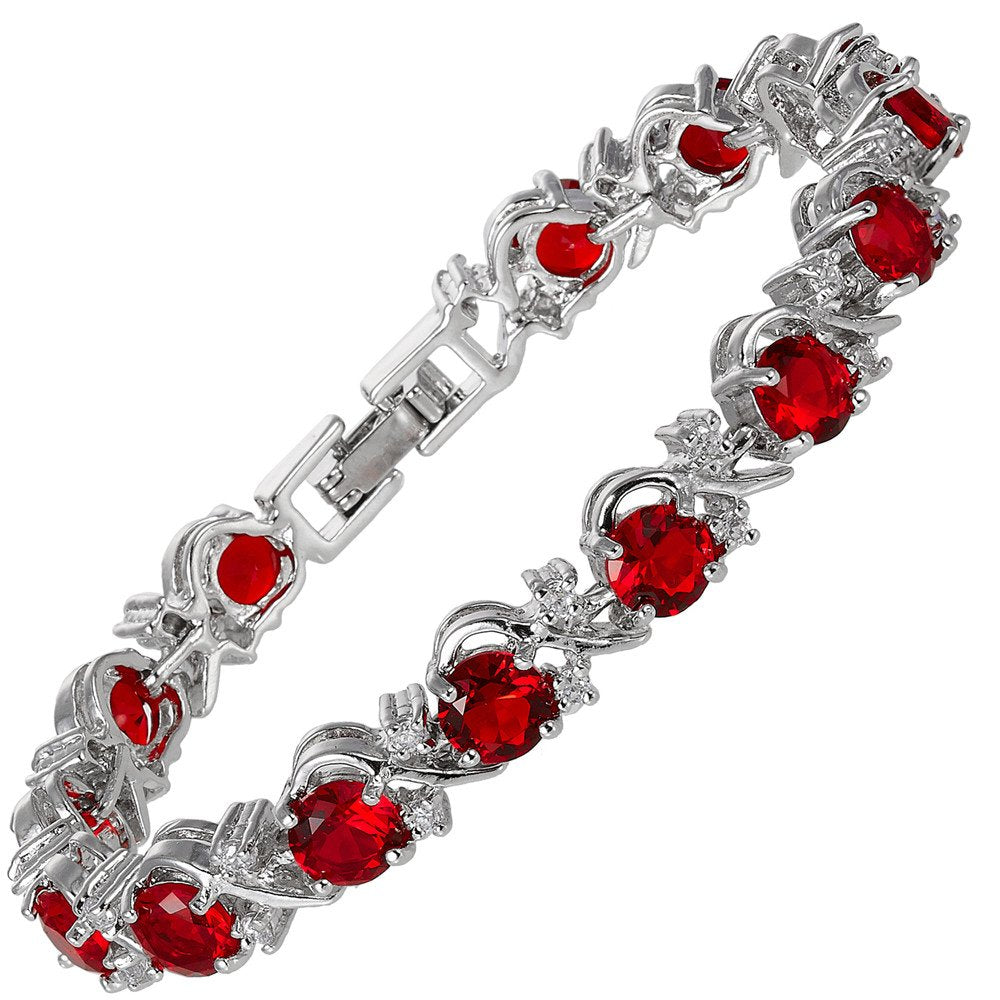 RIZILIA BLOSSOM Tennis Bracelet & Round Cut CZ [6 Colors available] in White Gold Plated, 7"