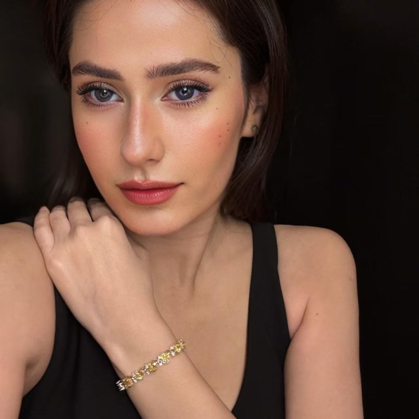 RIZILIA BLOSSOM Tennis Bracelet & Round Cut CZ [6 Colors available] in Yellow Gold Plated, 7"