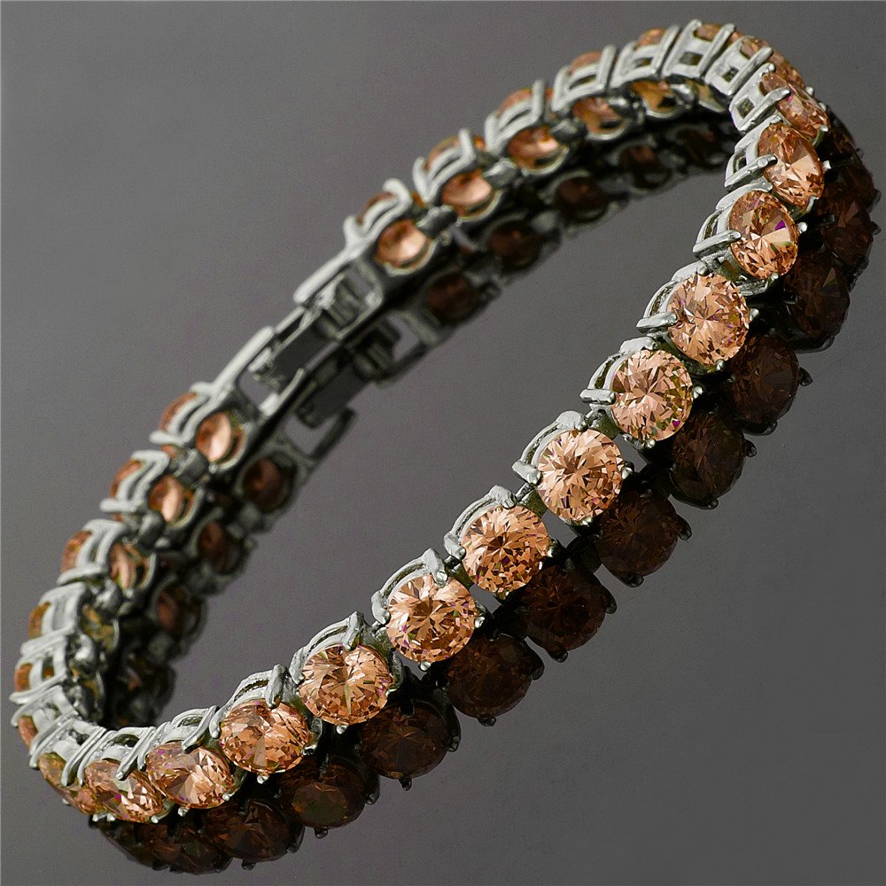 RIZILIA Round Cut Multi-Color CZ 18K Gold Plated Tennis Bracelet, 7"