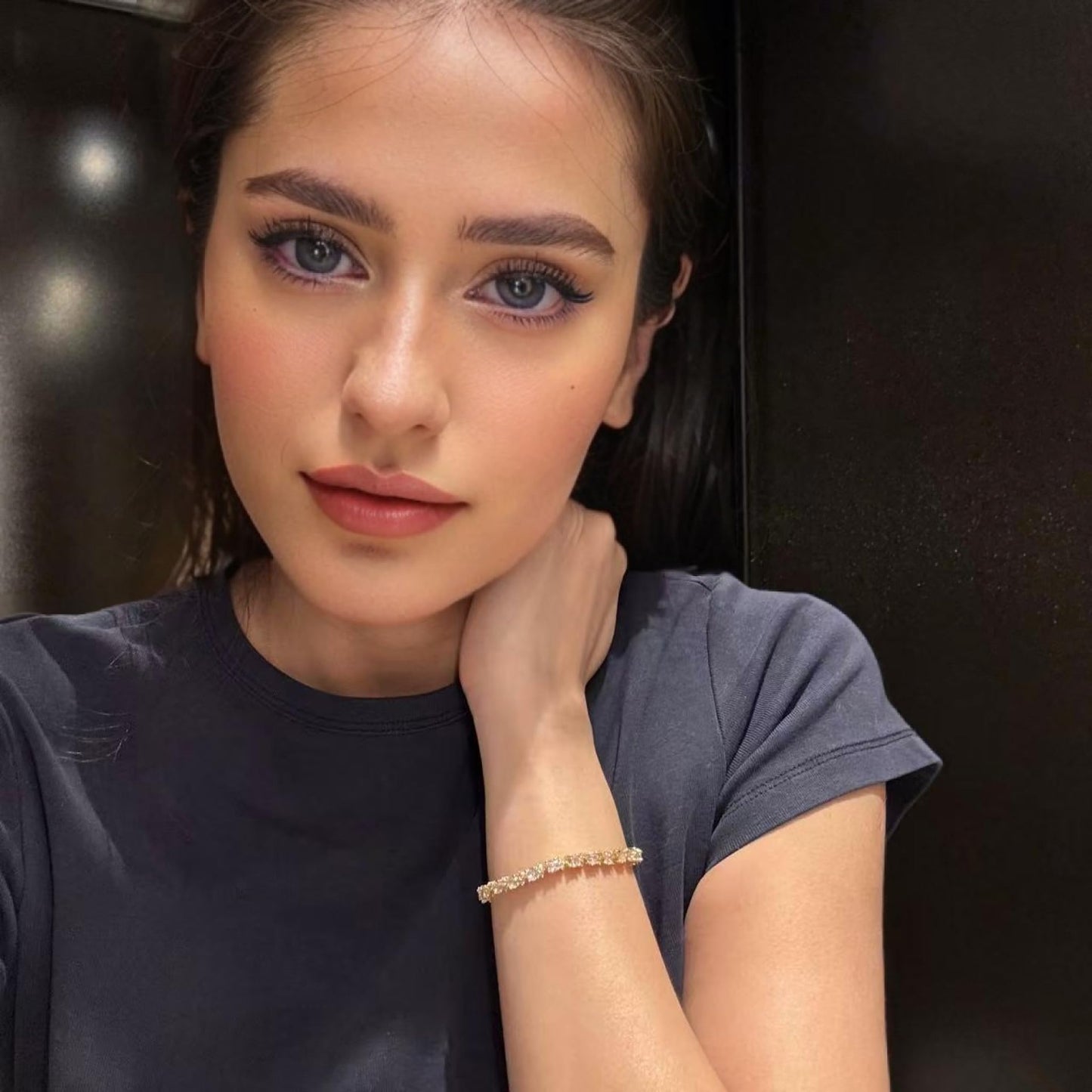 RIZILIA Eternity Tennis Bracelet & Round Cut CZ in Yellow Gold Plated, 7"