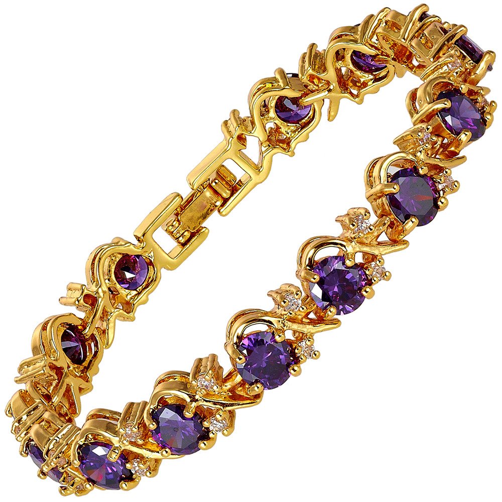 RIZILIA BLOSSOM Tennis Bracelet & Round Cut CZ [6 Colors available] in Yellow Gold Plated, 7"