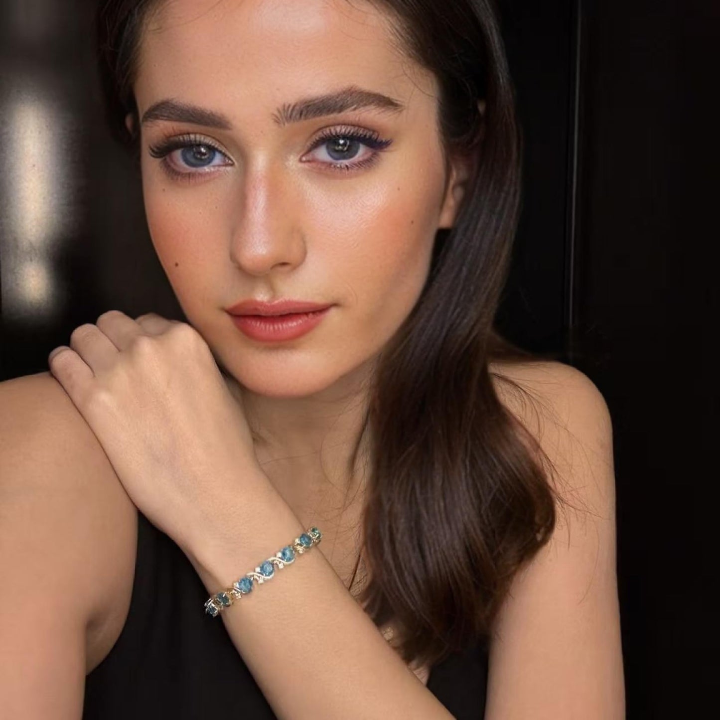 RIZILIA BLOSSOM Tennis Bracelet & Round Cut CZ [6 Colors available] in Yellow Gold Plated, 7"