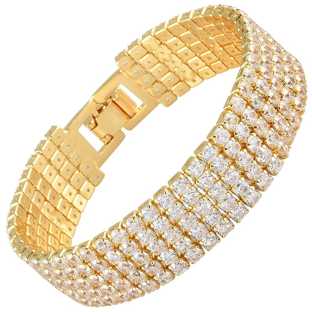 RIZILIA ICONIC White Cubic Zirconia Tennis Bracelet, 18K Gold or White Gold Plated, Multiple Row Designs, 7-Inch