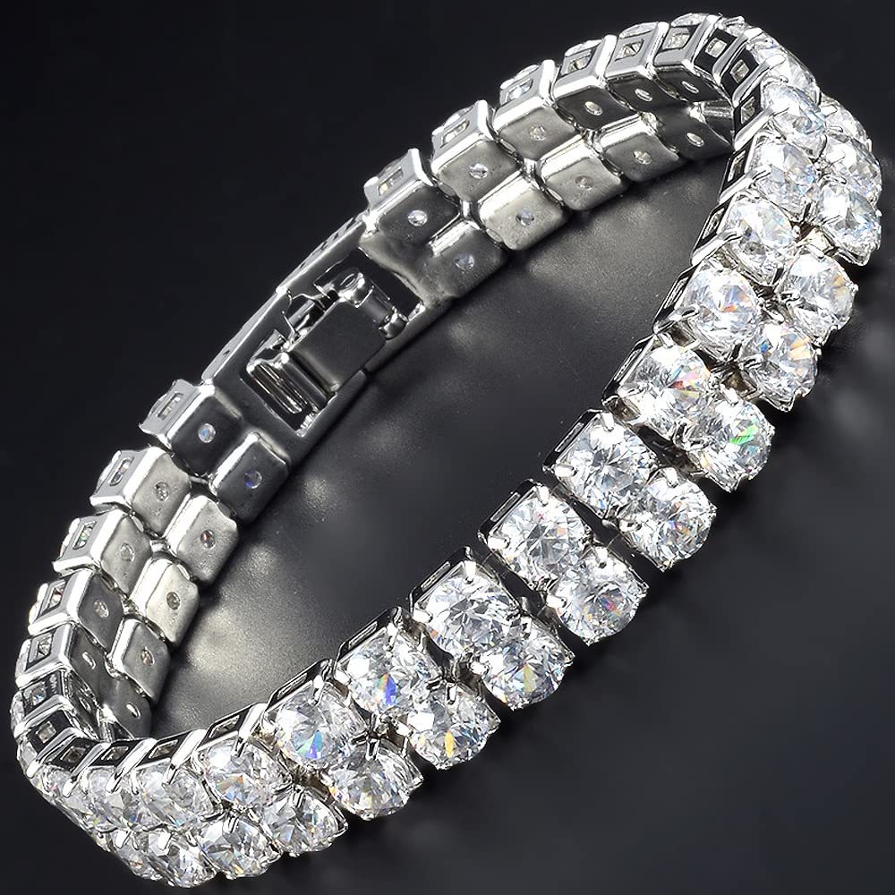 RIZILIA ICONIC White Cubic Zirconia Tennis Bracelet, 18K Gold or White Gold Plated, Multiple Row Designs, 7-Inch