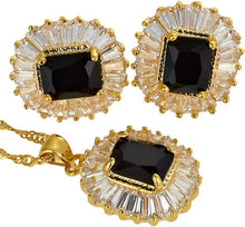 Load image into Gallery viewer, RIZILIA Jewelry Set Pendant with 18&quot; Chain &amp; Stud Earrings Rectangular Cut CZ [5 Colours available] in Yellow Gold Plated, Simple Modern Elegant
