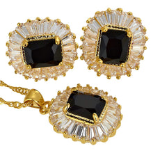 Load image into Gallery viewer, RIZILIA Jewelry Set Pendant with 18&quot; Chain &amp; Stud Earrings Rectangular Cut CZ [5 Colours available] in Yellow Gold Plated, Simple Modern Elegant
