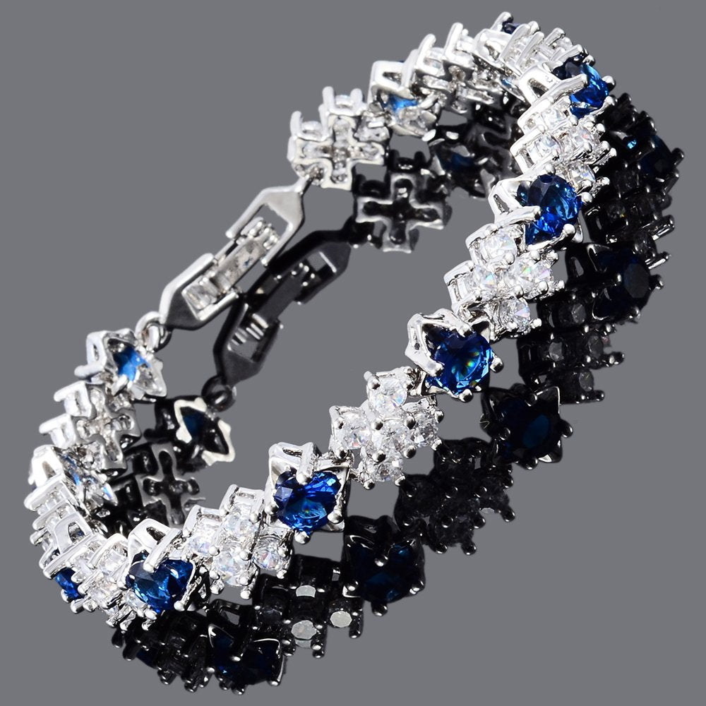 RIZILIA BLOSSOM Tennis Bracelet & Round Cut CZ [6 Colors available] in White Gold Plated, 7"