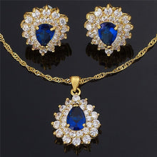 Laden Sie das Bild in den Galerie-Viewer, RIZILIA TEARDROP Jewelry Set Pendant with 18&quot; Chain &amp; Stud Earrings Pear Cut CZ in Yellow Gold Plated
