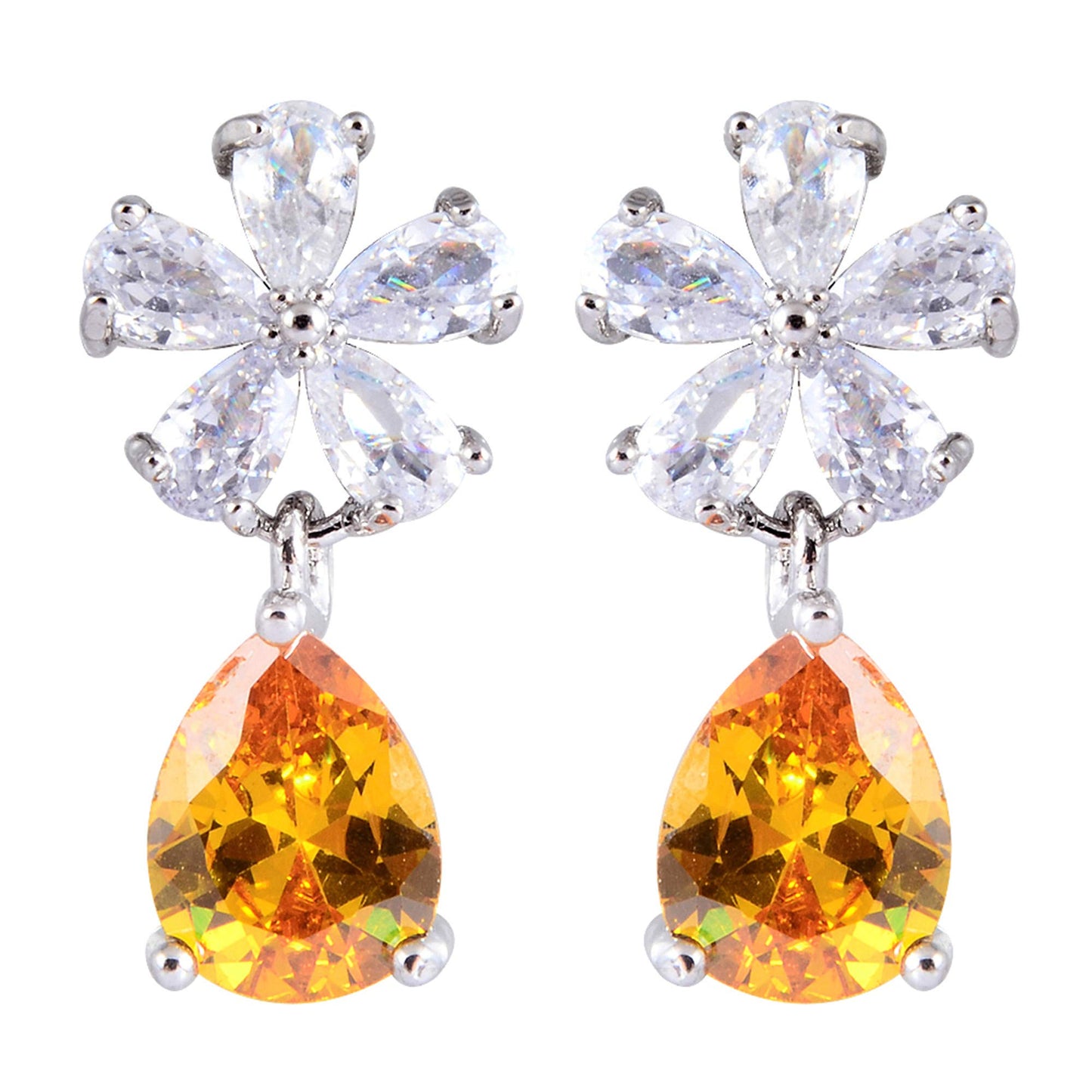 RIZILIA Dangle Drop Pierced Earrings with Pear Cut CZ [5 Colors available] in White Gold Plated, Simple Modern Elegant