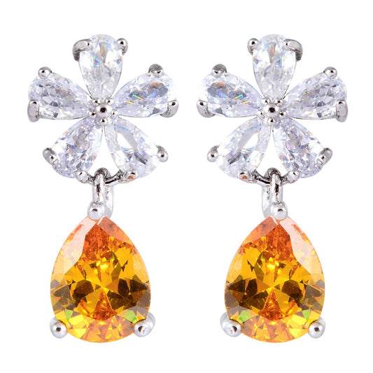 RIZILIA Dangle Drop Pierced Earrings with Pear Cut CZ [5 Colors available] in White Gold Plated, Simple Modern Elegant