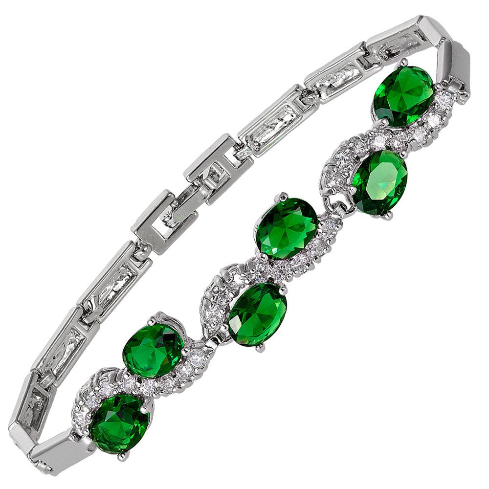 RIZILIA Tennis Bracelet & Oval Cut CZ [6 Colors available] in White Gold Plated, 7"