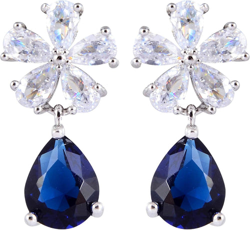 RIZILIA Dangle Drop Pierced Earrings with Pear Cut CZ [5 Colors available] in White Gold Plated, Simple Modern Elegant