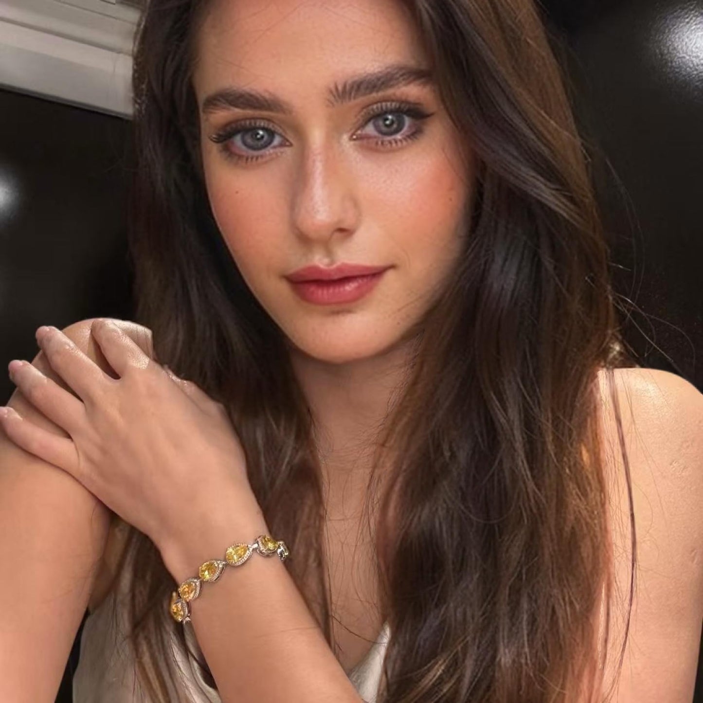 RIZILIA Tennis Bracelet & Pear Cut CZ [4 Colors Available] in White Gold Plated, 7"