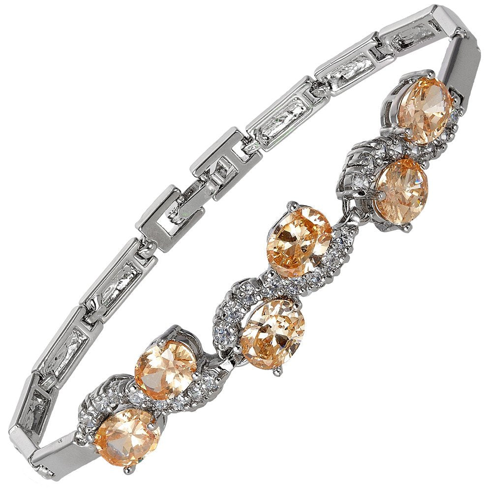 RIZILIA Tennis Bracelet & Oval Cut CZ [6 Colors available] in White Gold Plated, 7"