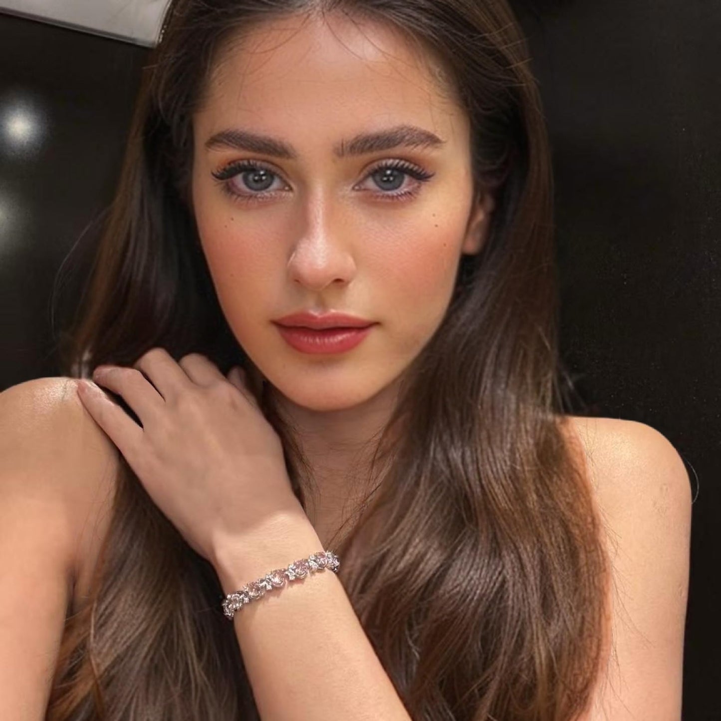 RIZILIA BLOSSOM Tennis Bracelet & Round Cut CZ [6 Colors available] in White Gold Plated, 7"