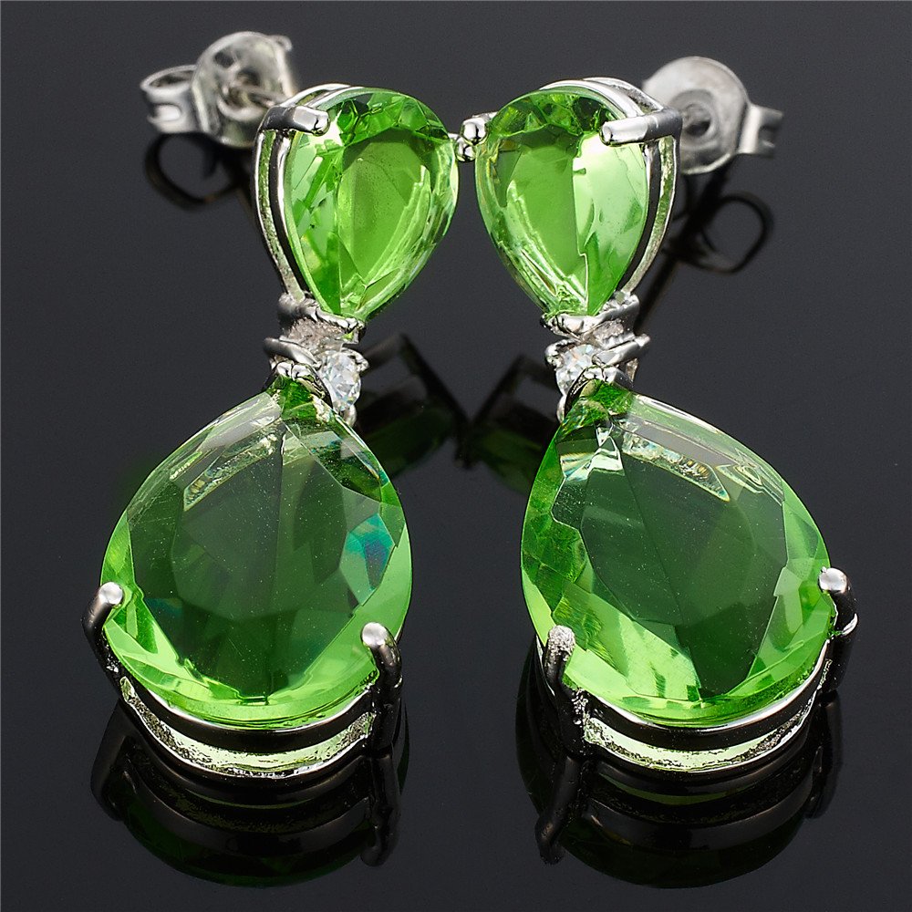 [RIZILIA CELEBOX] Teardrop Dangle Pierced Earrings with Pear Cut CZ [9 Colors available] in White Gold Plated, Celebrity inspired by Angelina Jolie