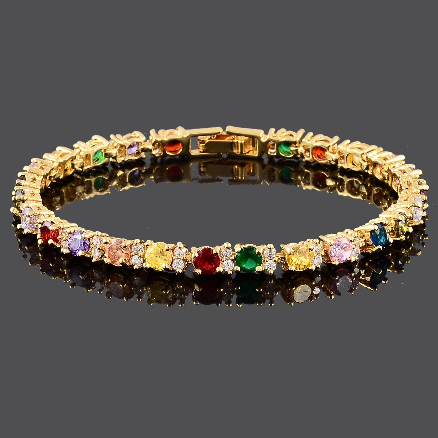 RIZILIA Eternity Tennis Bracelet & Round Cut CZ in Yellow Gold Plated, 7"