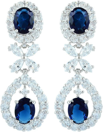 [RIZILIA BLOSSOM] Dangle Drop Pierced Earrings with Oval Cut CZ [3 Colors available] in White Gold Plated, Simple Modern Elegant