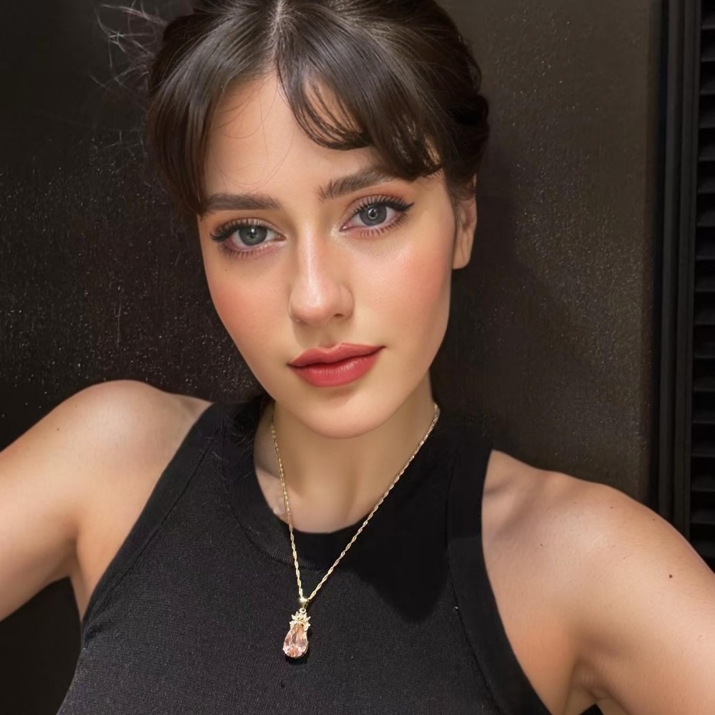 RIZILIA Pendant with 18" Chain & Pear Cut CZ [5 Colors available] in Yellow Gold Plated, Simple Modern Elegant