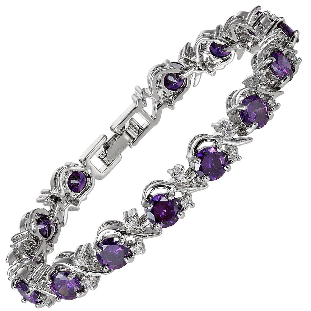 RIZILIA BLOSSOM Tennis Bracelet & Round Cut CZ [6 Colors available] in White Gold Plated, 7"