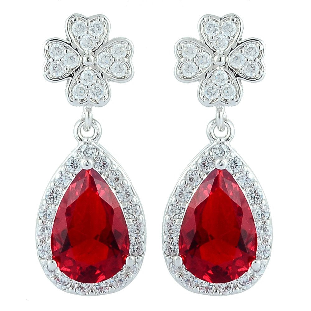 [RIZILIA BLOSSOM] Dangle Drop Pierced Earrings with Pear Cut CZ [4 Colors available] in White Gold Plated, Simple Modern Elegant