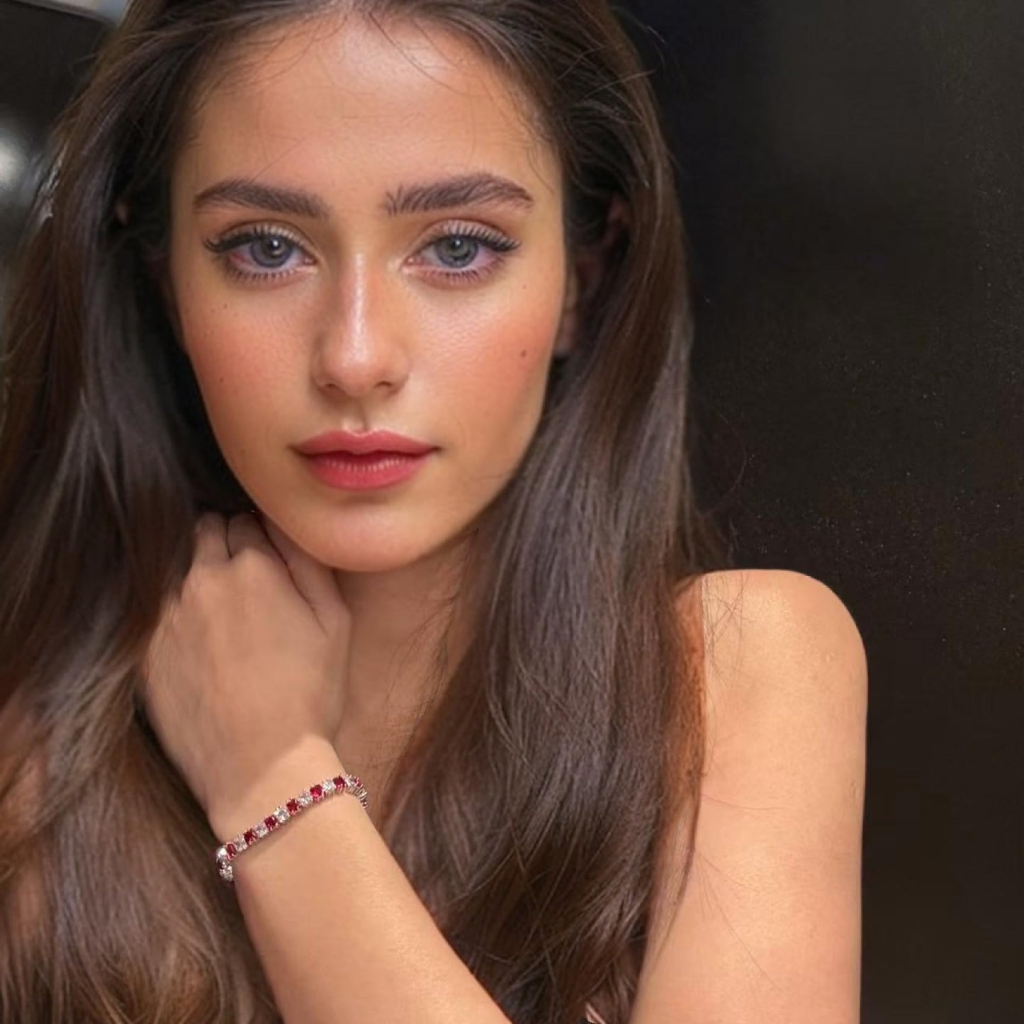 RIZILIA [Ice Cube] Princess Cut Multi-Color CZ 18K White Gold Plated Tennis Bracelet, 7"