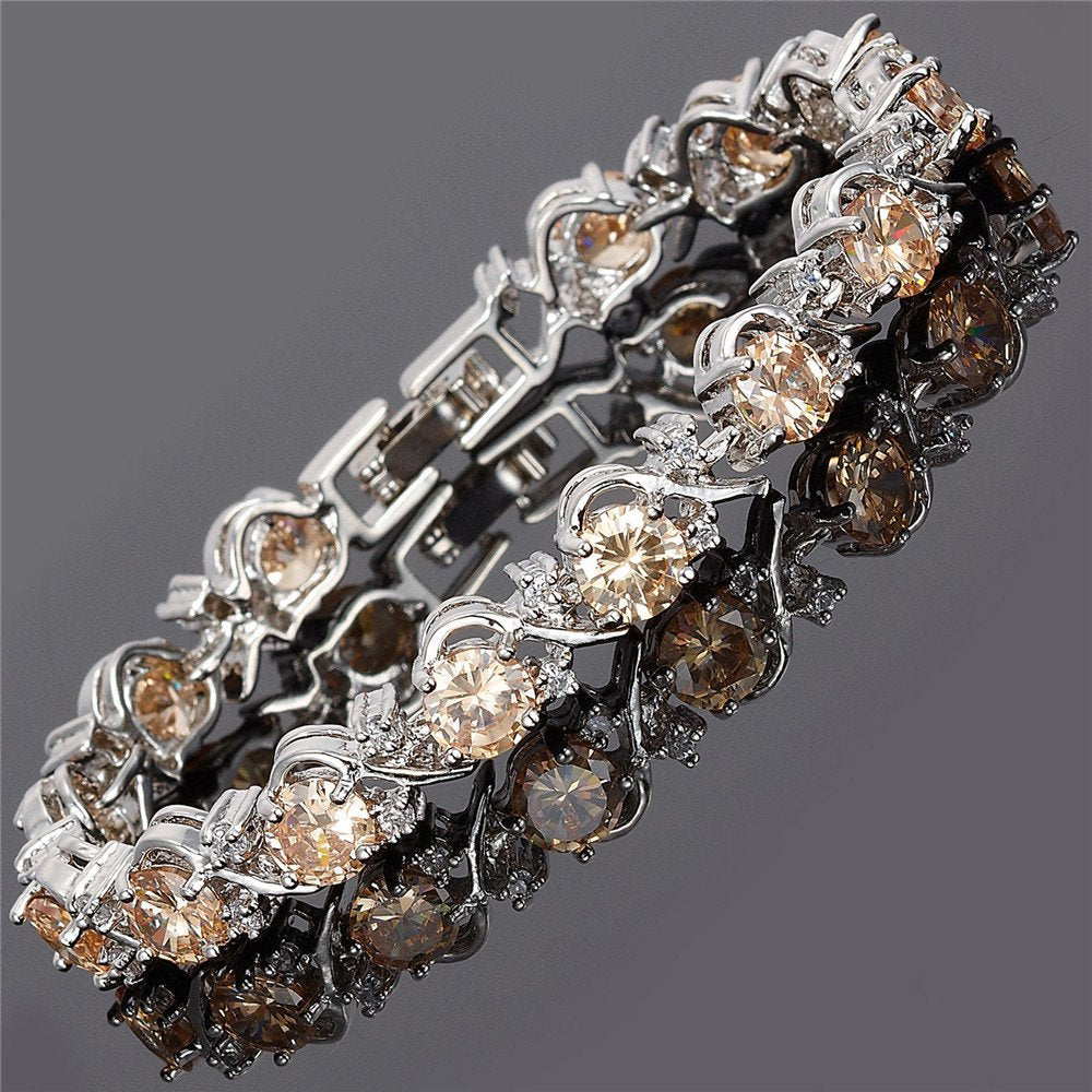 RIZILIA BLOSSOM Tennis Bracelet & Round Cut CZ [6 Colors available] in White Gold Plated, 7"
