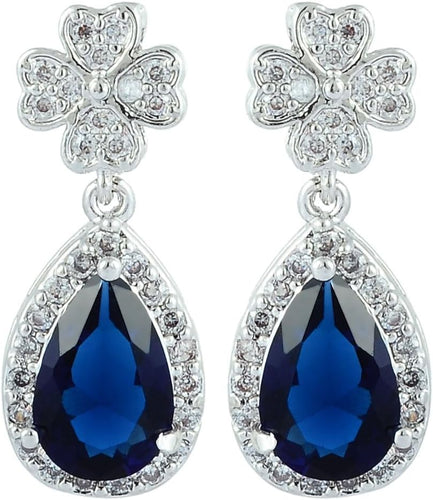 [RIZILIA BLOSSOM] Dangle Drop Pierced Earrings with Pear Cut CZ [4 Colors available] in White Gold Plated, Simple Modern Elegant