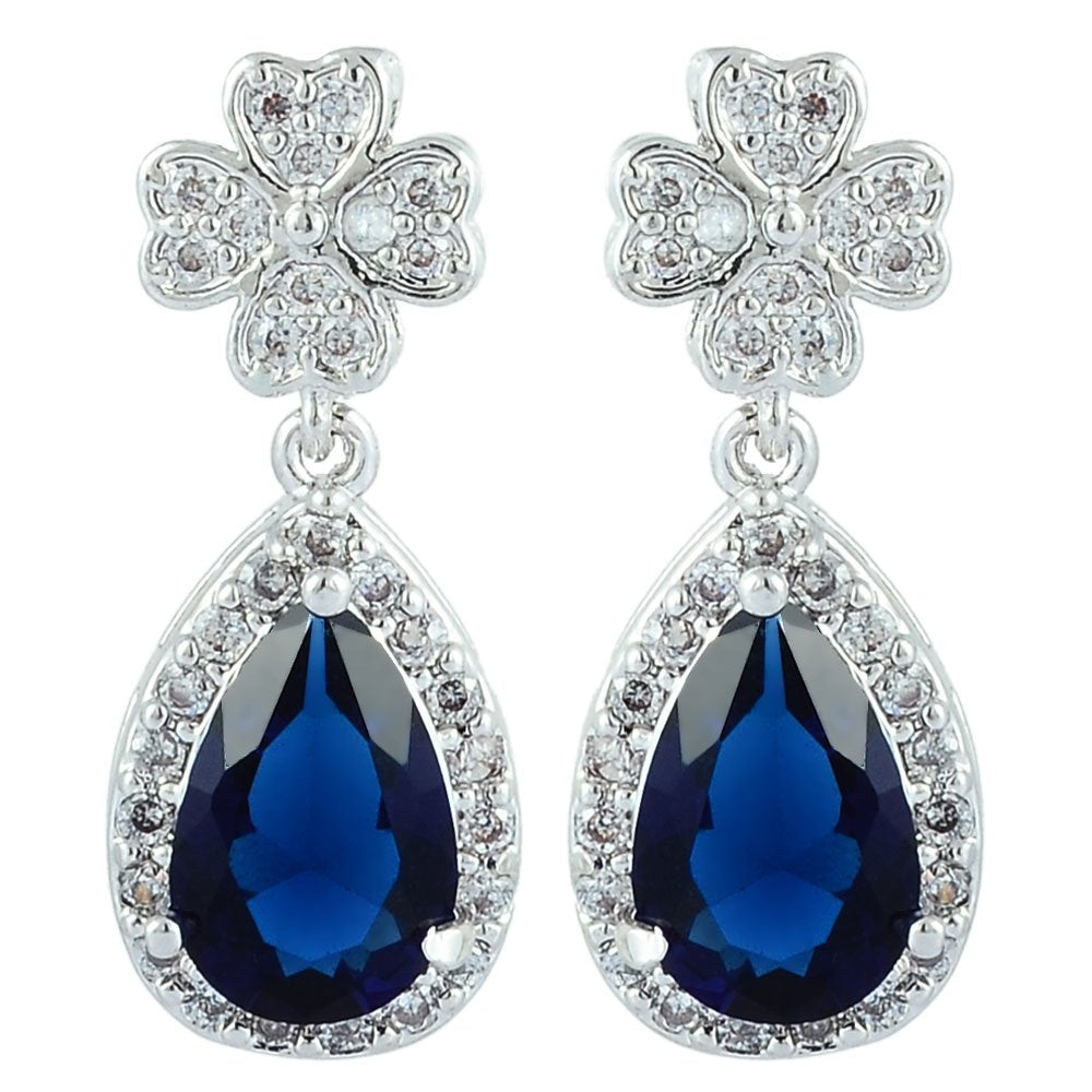 [RIZILIA BLOSSOM] Dangle Drop Pierced Earrings with Pear Cut CZ [4 Colors available] in White Gold Plated, Simple Modern Elegant