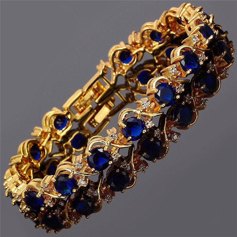RIZILIA BLOSSOM Tennis Bracelet & Round Cut CZ [6 Colors available] in Yellow Gold Plated, 7"