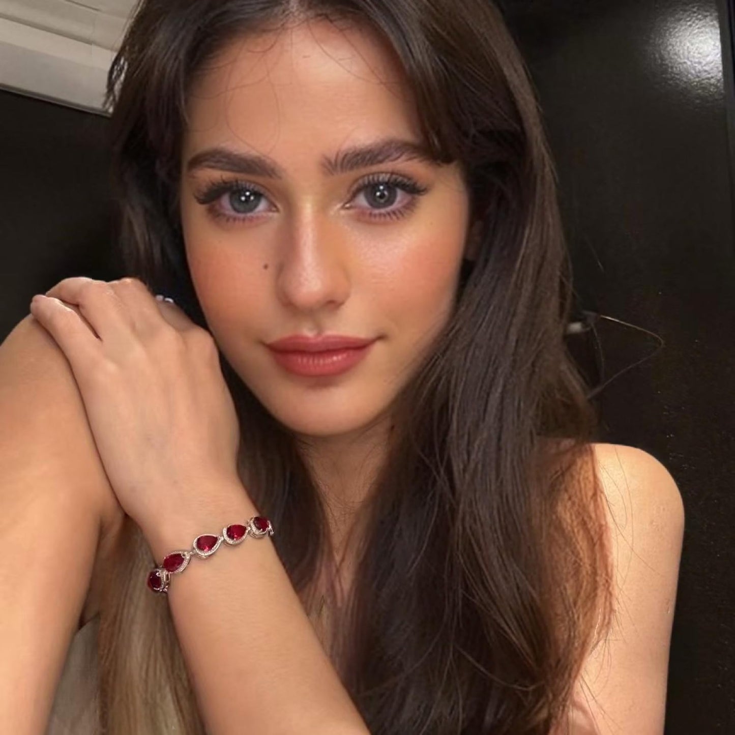 RIZILIA Tennis Bracelet & Pear Cut CZ [4 Colors Available] in White Gold Plated, 7"