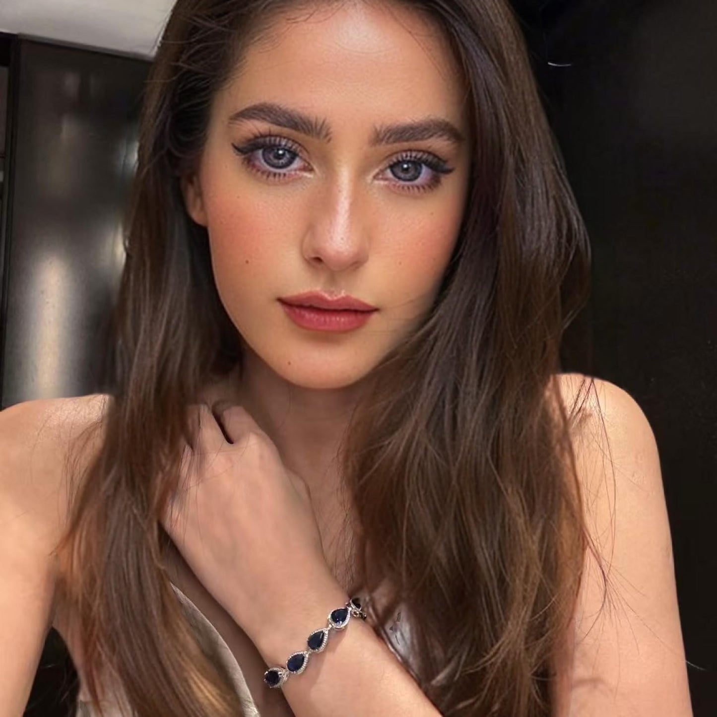 RIZILIA Tennis Bracelet & Pear Cut CZ [4 Colors Available] in White Gold Plated, 7"