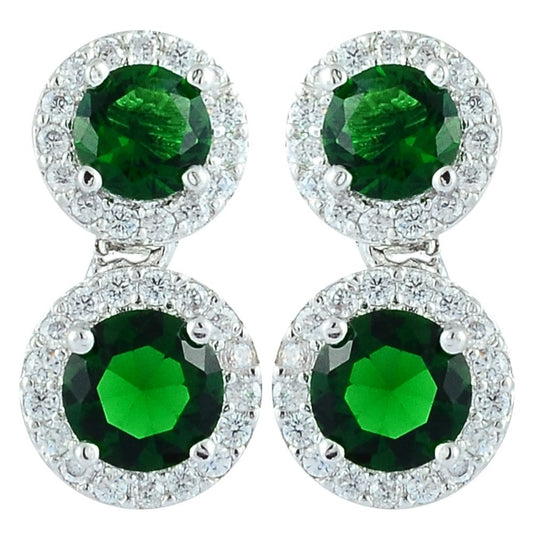 RIZILIA Dangle Drop Pierced Earrings with Round Cut CZ [4 Colors available] in White Gold Plated, Simple Modern Elegant