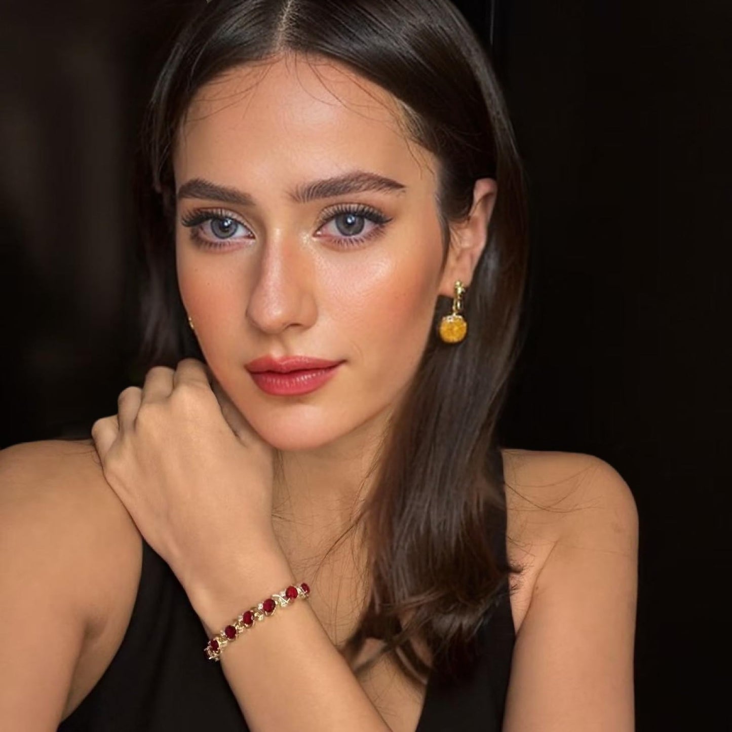 RIZILIA BLOSSOM Tennis Bracelet & Round Cut CZ [6 Colors available] in Yellow Gold Plated, 7"