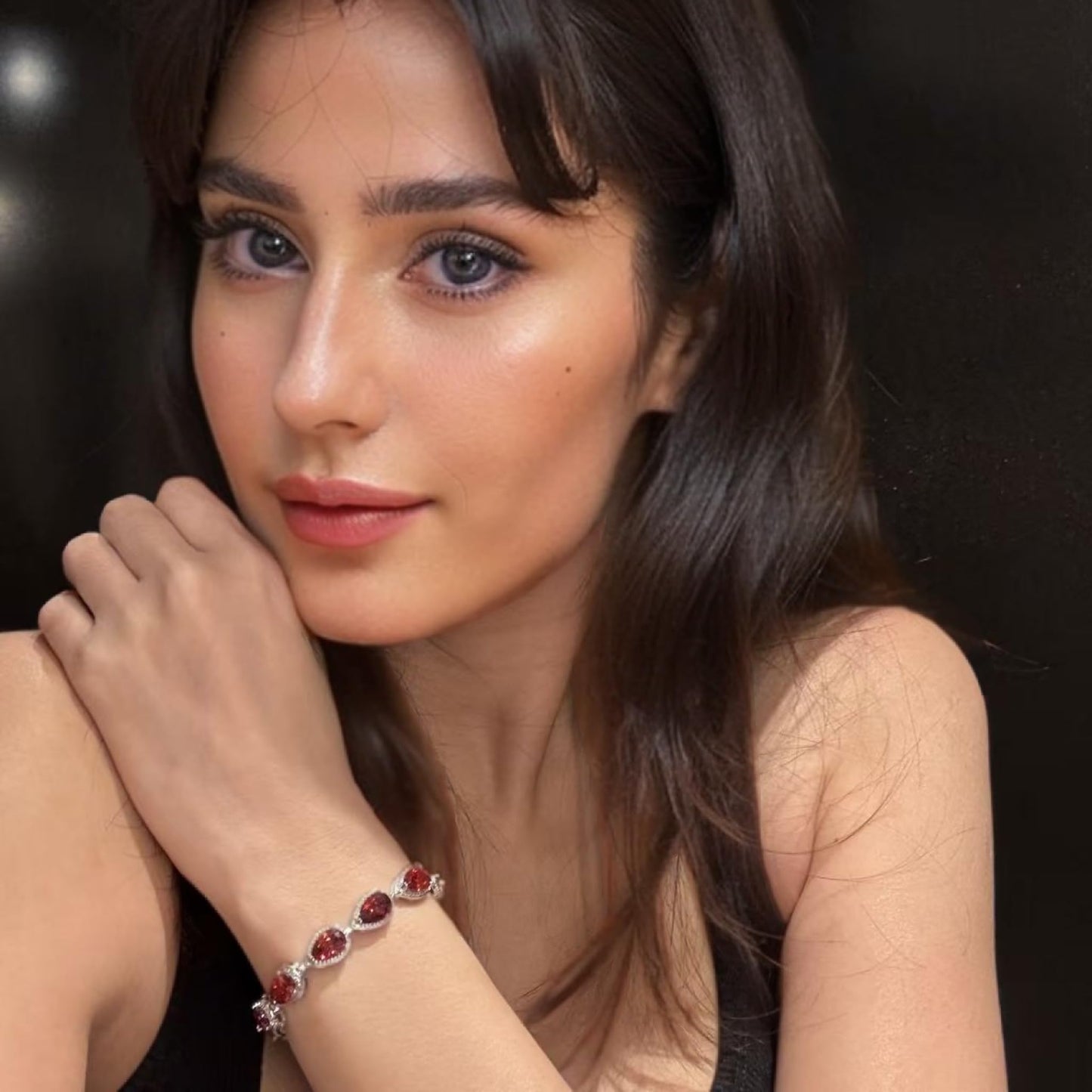 RIZILIA Tennis Bracelet & Pear Cut CZ [4 Colors Available] in White Gold Plated, 7"