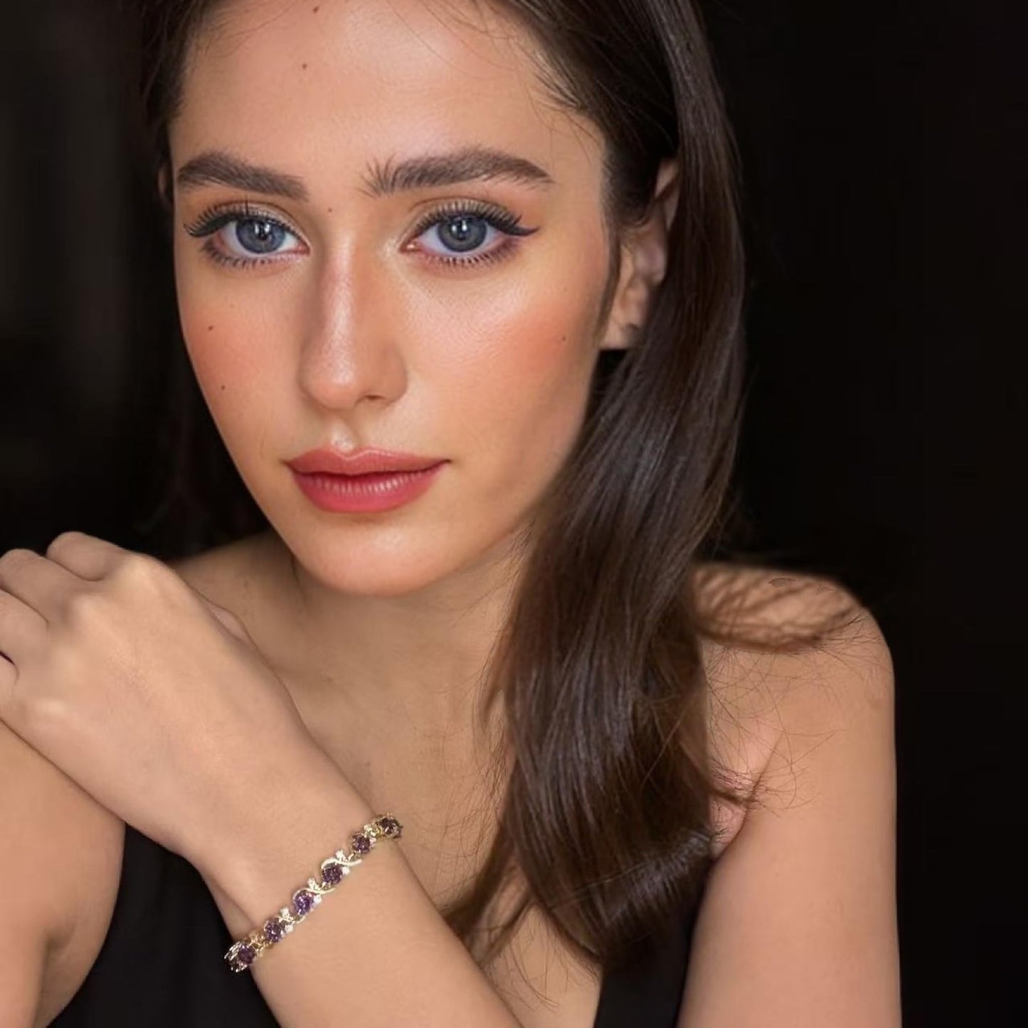 RIZILIA BLOSSOM Tennis Bracelet & Round Cut CZ [6 Colors available] in Yellow Gold Plated, 7"