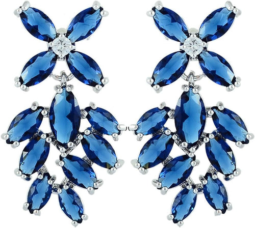 [RIZILIA BLOSSOM] Dangle Drop Pierced Earrings with Marquise Cut CZ [4 Colors available] in White Gold Plated, Simple Modern Elegant